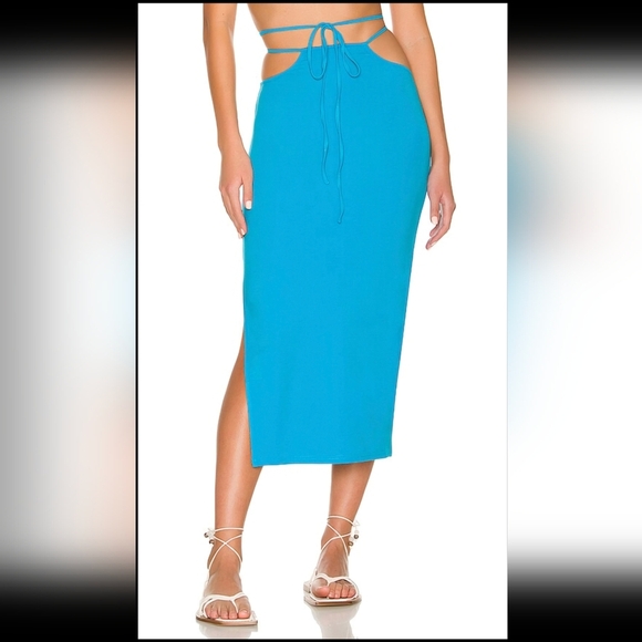 NWT! WeWoreWhat, Cut Out Midi Skirt In Jersey Knit, Ocean Blue, Size Large-$125 - Picture 1 of 10